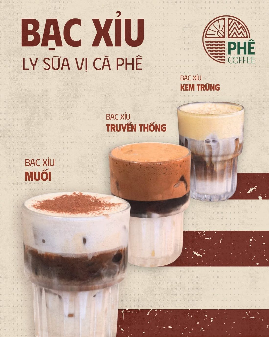 Bạc xỉu truyền thống, bạc xỉu muối và bạc xỉu kem trứng
